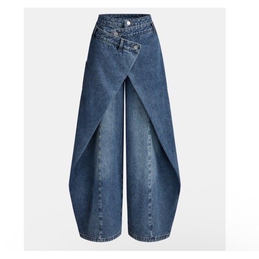 Commense Size XL Jeans Womens Medium Blue High Rise Wide Leg Cargo  Wrap